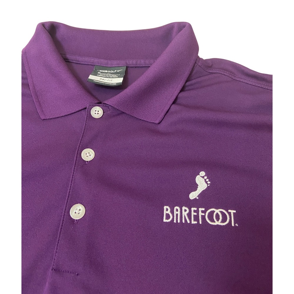 Nike Golf Polo Shirt Mens XL Dri-FIT‎ Barefoot Logo Purple Short Sleeve Preppy
